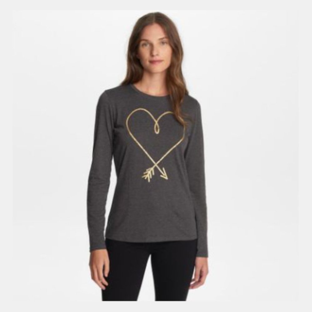 G.H. Bass XS Gray Long Sleeve Top Heart Print
